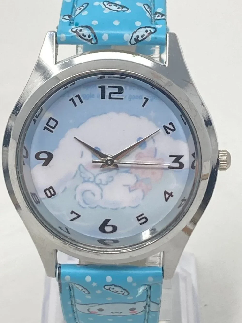 Cinnamoroll Womens Watch 36mm Silver Tone Sanrio Faux Leather New Battery 8.75